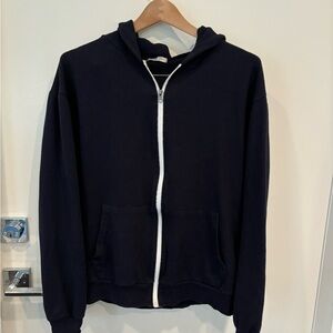 Ohoo & company navy jacket with white zipper with hoodie size large